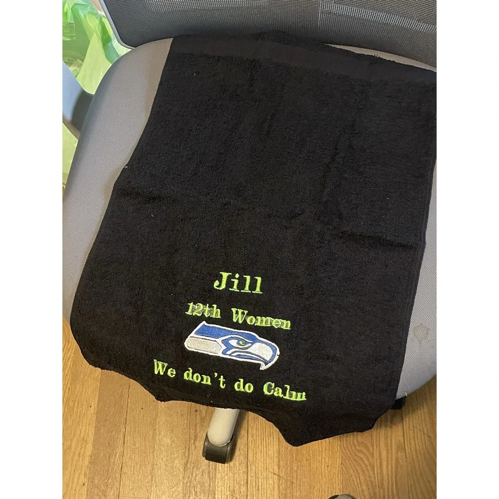 Custom Seahawks Football Personalized  Hand towel‎ , Black